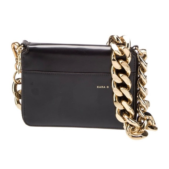 Kara LARGE Black Leather Shoulder crossbody Bag with Gold Chain